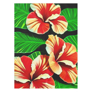 Colourful Tropical Leaves and Hibiscus Flowers   Tablecloth