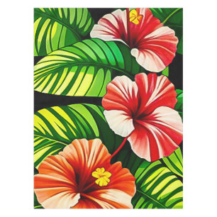 Colourful Tropical Leaves and Hibiscus Flowers   Tablecloth
