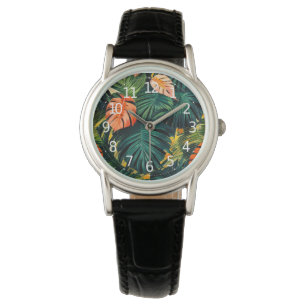 Colourful Tropical Leaves and Hibiscus Flowers Watch
