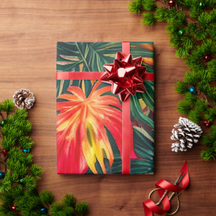 Colourful Tropical Leaves and Hibiscus Flowers Wrapping Paper
