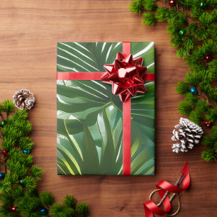 Colourful Tropical Leaves and Hibiscus Flowers   Wrapping Paper