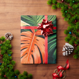 Colourful Tropical Leaves and Hibiscus Flowers   Wrapping Paper