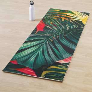 Colourful Tropical Leaves and Hibiscus Flowers   Yoga Mat