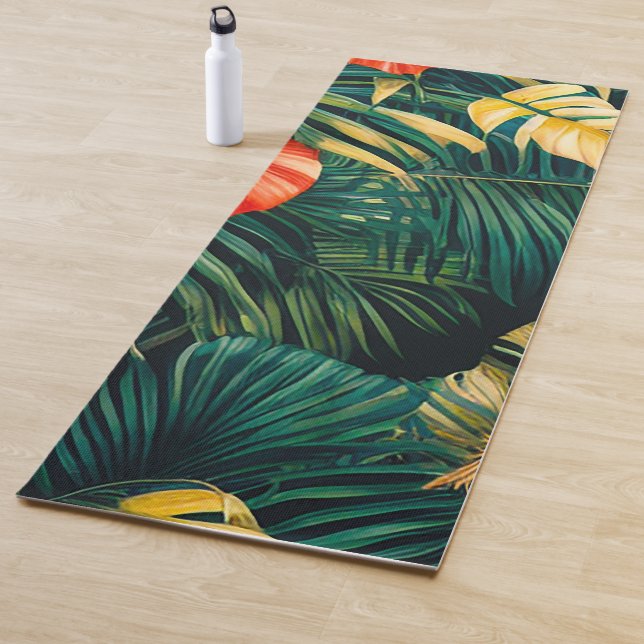 Colourful Tropical Leaves and Hibiscus Flowers | Yoga Mat (In Situ)
