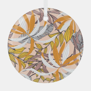 Colourful tropical leaves, beige background patter glass ornament