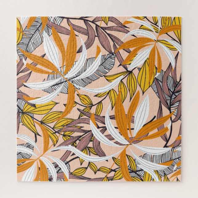 Colourful tropical leaves, beige background patter jigsaw puzzle (Vertical)