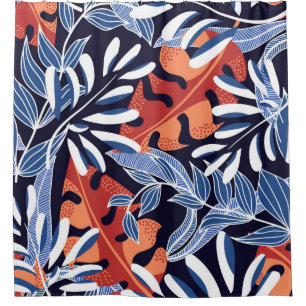 Colourful Tropical Leaves Blue Background