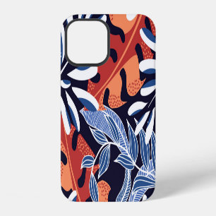 Colourful Tropical Leaves Blue Background iPhone 12 Case