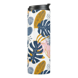 Colourful Tropical Leaves Blue Thermal Tumbler