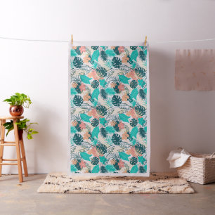 Colourful tropical leaves collage fabric