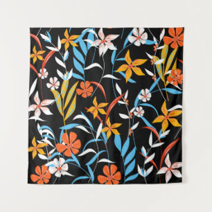 Colourful tropical leaves: dark background pattern tapestry