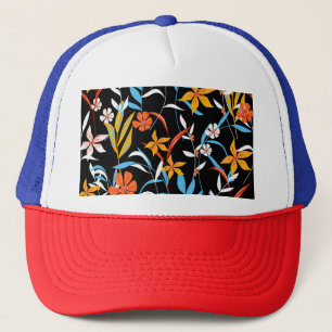 Colourful tropical leaves: dark background pattern trucker hat