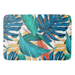 Colourful tropical leaves, exotic pattern design, bath mat