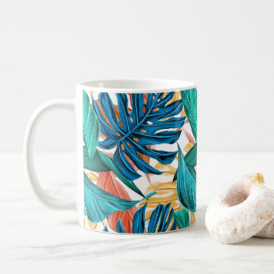 Colourful tropical leaves, exotic pattern design, coffee mug
