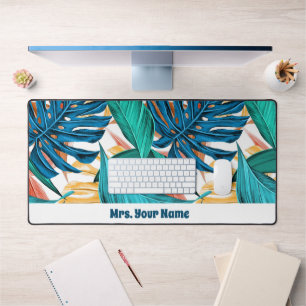 Colourful tropical leaves, exotic pattern design, desk mat