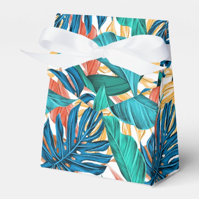 Colourful tropical leaves, exotic pattern design, favor box (Front Side)