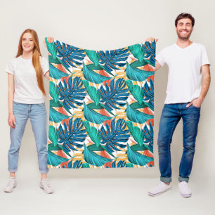 Colourful tropical leaves, exotic pattern design, fleece blanket