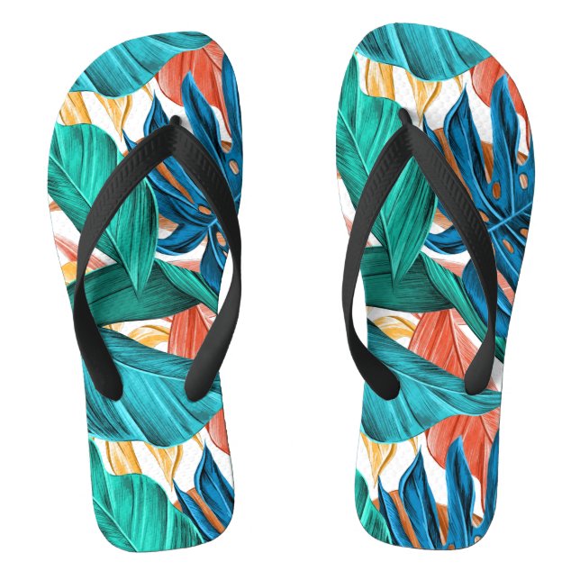 Colourful tropical leaves, exotic pattern design, flip flops (Footbed)