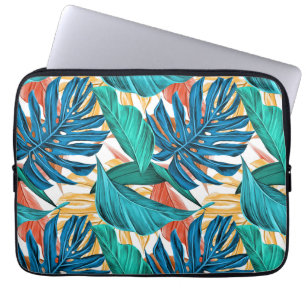 Colourful tropical leaves, exotic pattern design, laptop sleeve