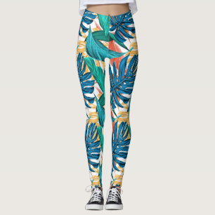 Colourful tropical leaves, exotic pattern design, leggings