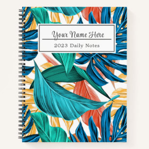 Colourful tropical leaves, exotic pattern design, notebook