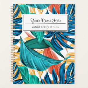 Colourful tropical leaves, exotic pattern design, planner