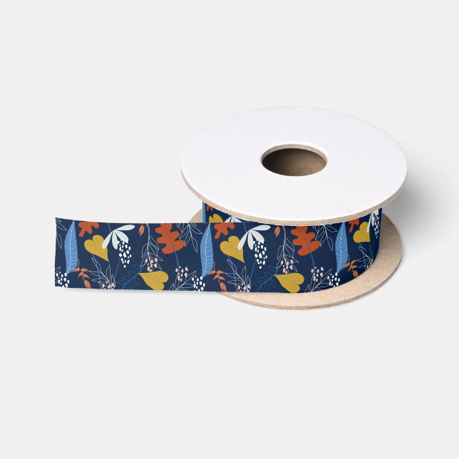Colourful Tropical Leaves & Flowers Satin Ribbon (Spool)