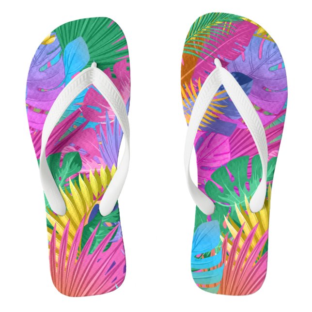 Colourful Tropical Leaves ID575 Flip Flops (Footbed)