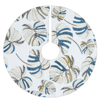 Colourful tropical leaves, modern pattern. brushed polyester tree skirt