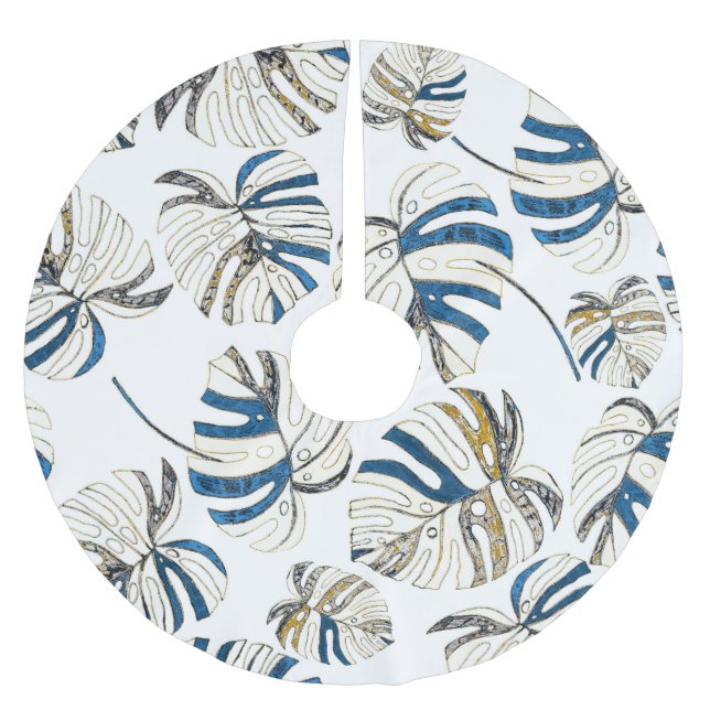 Colourful tropical leaves, modern pattern. brushed polyester tree skirt (Front)