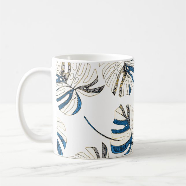 Colourful tropical leaves, modern pattern. coffee mug (Left)
