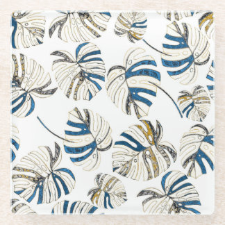 Colourful tropical leaves, modern pattern. glass coaster