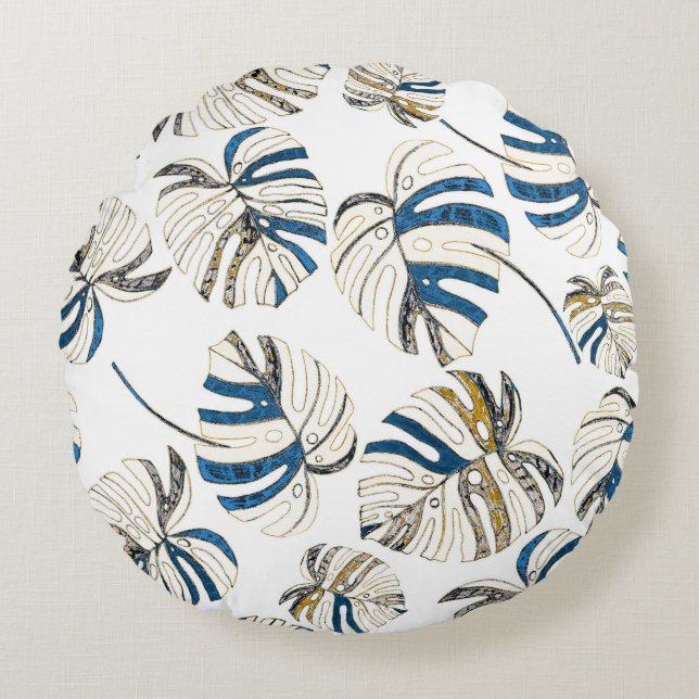 Colourful tropical leaves, modern pattern. round pillow (Front)