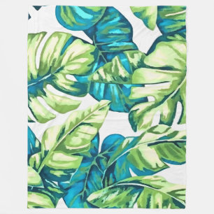 Colourful Tropical Leaves Of Banana and Monstera Fleece Blanket