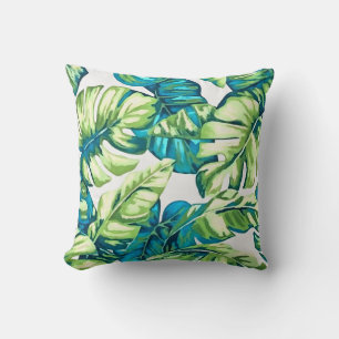 Colourful Tropical Leaves Of Banana and Monstera Throw Pillow