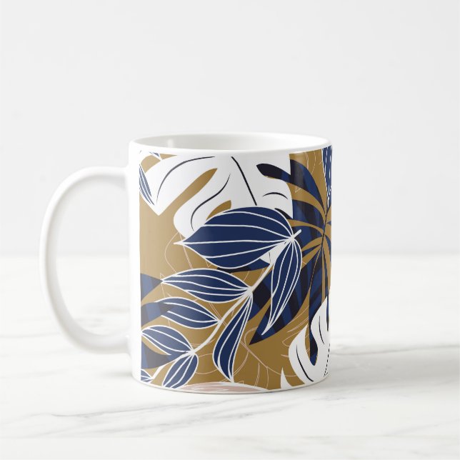 Colourful Tropical Leaves Orange Background Coffee Mug (Left)