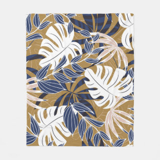 Colourful Tropical Leaves Orange Background Fleece Blanket