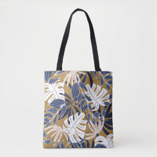 Colourful Tropical Leaves Orange Background Tote Bag
