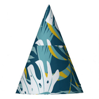 Colourful tropical leaves, original abstract patte party hat
