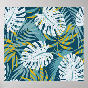 Colourful tropical leaves, original abstract patte poster