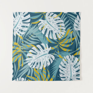 Colourful tropical leaves, original abstract patte tapestry
