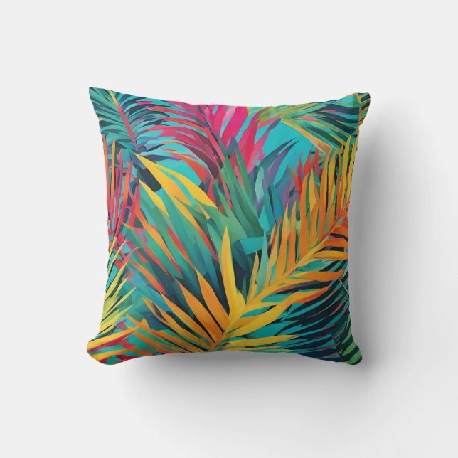 Colourful Tropical Leaves Palm Fronds Throw Pillow (Front)