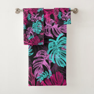 Colourful Tropical Leaves Pattern Bath Towel Set