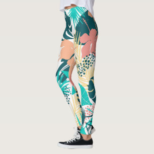 Colourful tropical leaves pattern leggings
