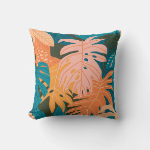 Colourful tropical leaves pattern throw pillow