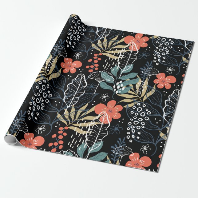 Colourful tropical leaves pattern wrapping paper (Unrolled)