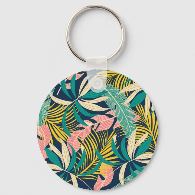 Colourful tropical leaves: summer pattern. keychain (Front)