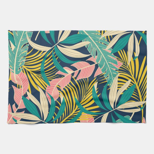 Colourful tropical leaves: summer pattern. kitchen towel (Horizontal)