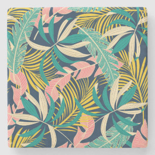 Colourful tropical leaves: summer pattern. stone coaster