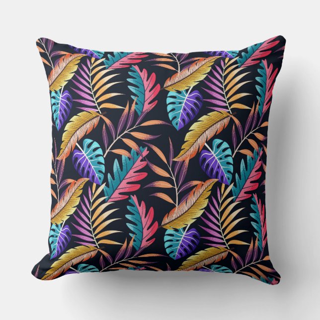 Colourful Tropical Leaves Throw Pillow (Front)